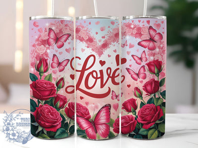 Valentine Butterfly Hearts Tumbler, Heart Love Wrap, Romantic Butterfly Cup, 20oz Sublimation Wrap, Stylish Valentine Design Tumbler, Artistic Butterfly Heart Cup, Whimsical Love Theme Wrap Sublimation ToriDesigns 