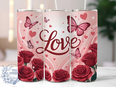 Valentine Butterfly Hearts Tumbler, Heart Love Wrap, Romantic Butterfly Cup, 20oz Sublimation Wrap, Stylish Valentine Design Tumbler, Artistic Butterfly Heart Cup, Whimsical Love Theme Wrap Sublimation ToriDesigns 