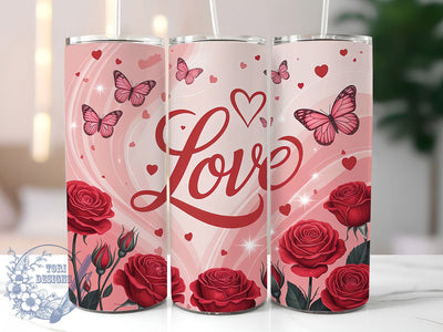 Valentine Butterfly Hearts Tumbler, Heart Love Wrap, Romantic Butterfly Cup, 20oz Sublimation Wrap, Stylish Valentine Design Tumbler, Artistic Butterfly Heart Cup, Whimsical Love Theme Wrap Sublimation ToriDesigns 