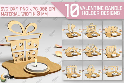 Valentine Candle Holder SVG Bundle. 3D Candle Holder Laser Cut SVG Evgenyia Guschina 