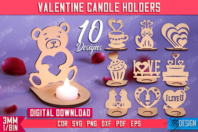 Valentine Candle Holders Bundle | Candlestick | Tealight Candle Holder | Valentine’s Gift Idea | CNC Files SVG Fly Design 