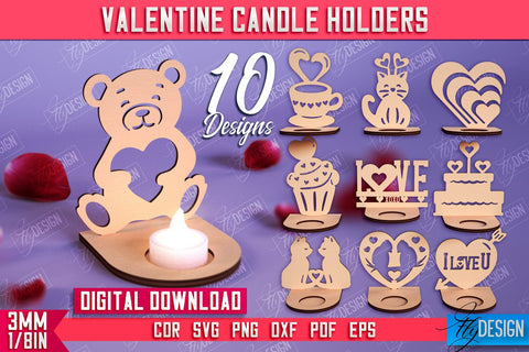 Valentine Candle Holders Bundle | Candlestick | Tealight Candle Holder | Valentine’s Gift Idea | CNC Files SVG Fly Design 