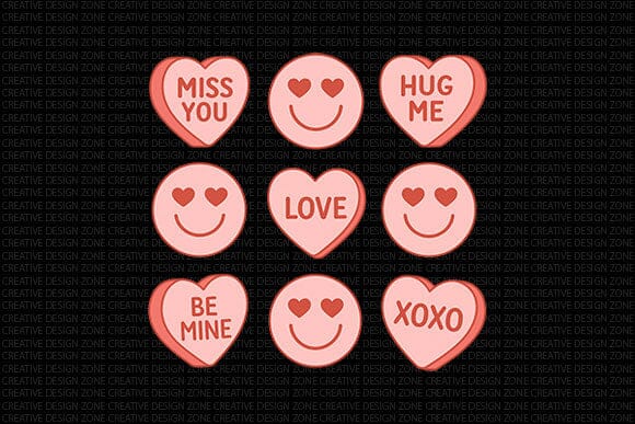 Valentine Candy Heart Message PNG Set SVG BillahCrafts 