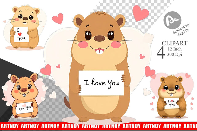 Valentine Capybara Cartoon Clipart Sublimation artnoy 