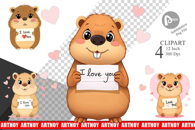 Valentine Capybara Cartoon Clipart Sublimation artnoy 