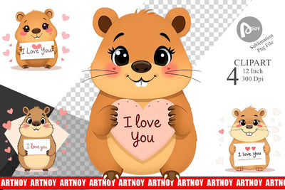 Valentine Capybara Cartoon Clipart Sublimation artnoy 