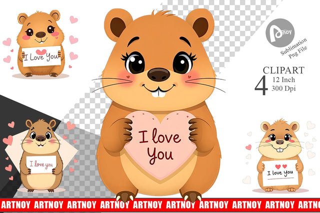 Valentine Capybara Cartoon Clipart Sublimation artnoy 