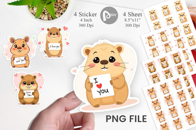 Valentine Capybara Cartoon Sticker Sublimation artnoy 
