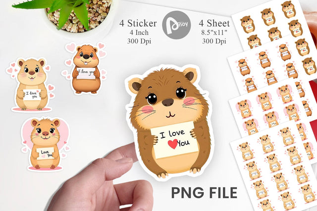 Valentine Capybara Cartoon Sticker Sublimation artnoy 