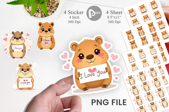 Valentine Capybara Cartoon Sticker Sublimation artnoy 