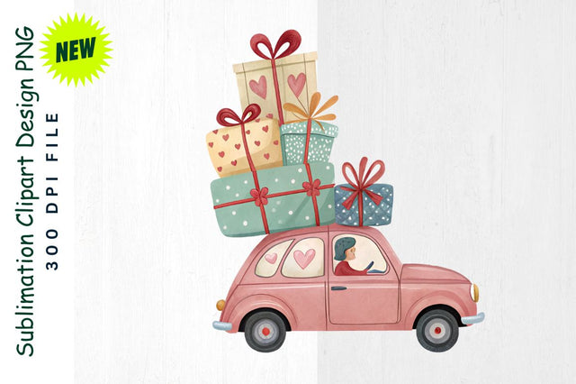 Valentine Car with Heart Sublimation Clipart Sublimation Regulrcrative 