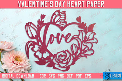 Valentine Card | Paper Heart Template | Valentine's Day | Romantic Gift | SVG File SVG Fly Design 