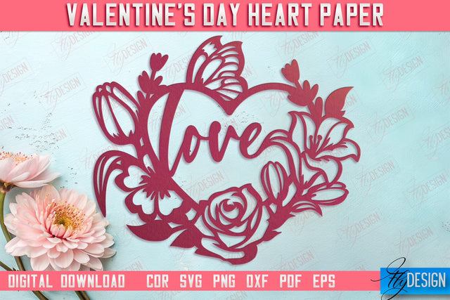 Valentine Card | Paper Heart Template | Valentine's Day | Romantic Gift | SVG File SVG Fly Design 