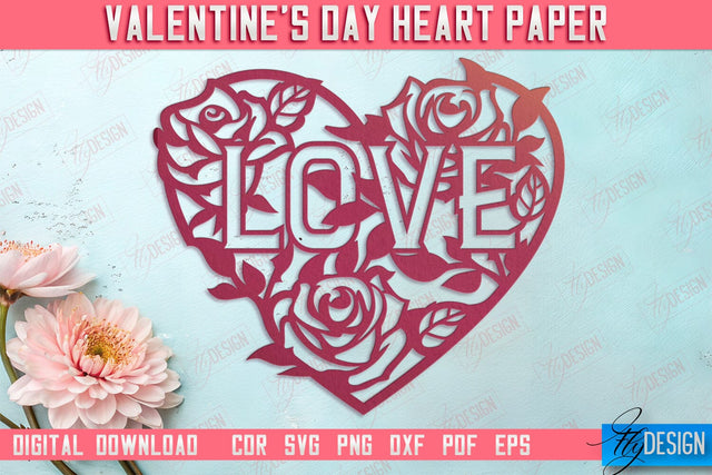 Valentine Card | Paper Heart Template | Valentine's Day | Romantic Gift | SVG File SVG Fly Design 