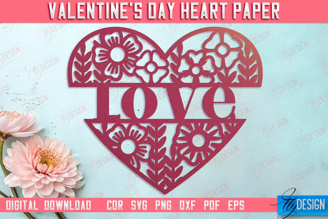Valentine Card | Paper Heart Template | Valentine's Day | Romantic Gift | SVG File SVG Fly Design 