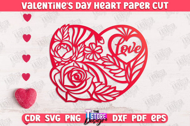 Valentine Card | Paper Heart Template | Valentine's Day | Romantic Gift | SVG File SVG The T Store Design 
