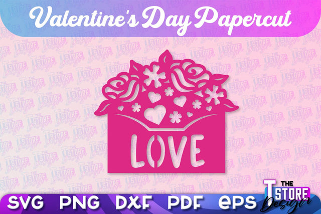Valentine Card | Paper Heart Template | Valentine's Day | Romantic Gift | SVG File SVG The T Store Design 