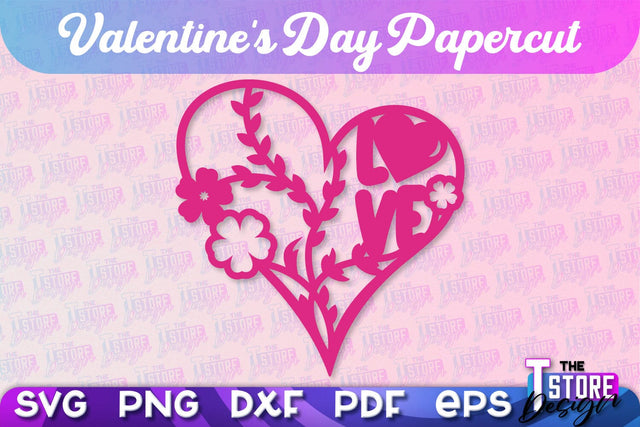Valentine Card | Paper Heart Template | Valentine's Day | Romantic Gift | SVG File SVG The T Store Design 