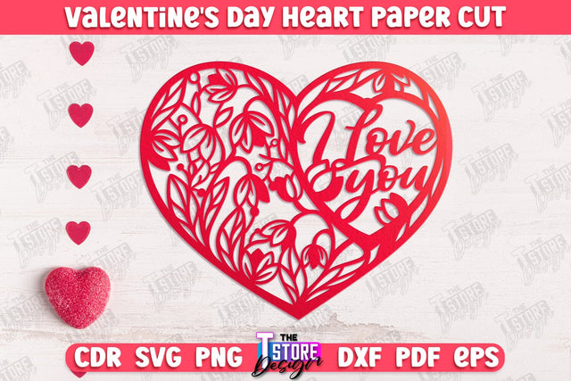 Valentine Card | Paper Heart Template | Valentine's Day | Romantic Gift | SVG File SVG The T Store Design 
