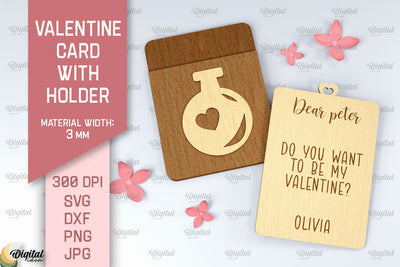 Valentine Card With Holder SVG. Gift Card Holder Laser Cut SVG Evgenyia Guschina 