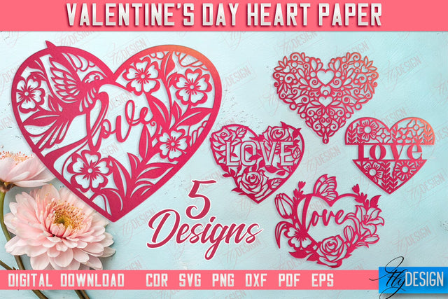 Valentine Cards Bundle | Paper Heart Template | Valentine's Day | Romantic Gift | SVG Files SVG Fly Design 