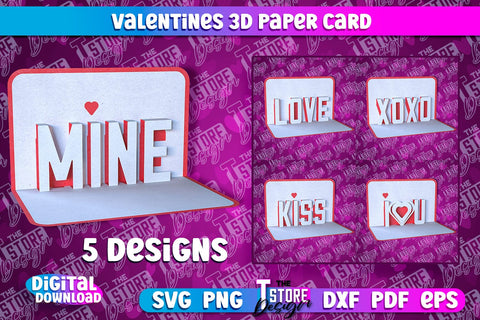 Valentine Cards Bundle | Paper Heart Template | Valentine's Day | Romantic Gift | SVG Files SVG The T Store Design 