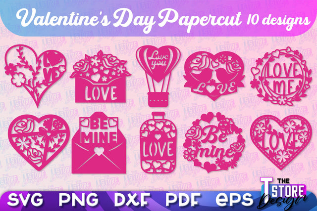 Valentine Cards Bundle | Paper Heart Template | Valentine's Day | Romantic Gift | SVG Files SVG The T Store Design 