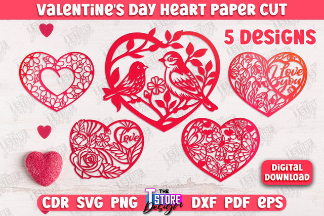 Valentine Cards Bundle | Paper Heart Template | Valentine's Day | Romantic Gifts | SVG Files SVG The T Store Design 