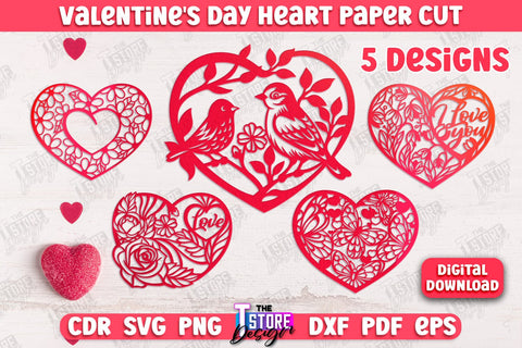 Valentine Cards Bundle | Paper Heart Template | Valentine's Day | Romantic Gifts | SVG Files SVG The T Store Design 