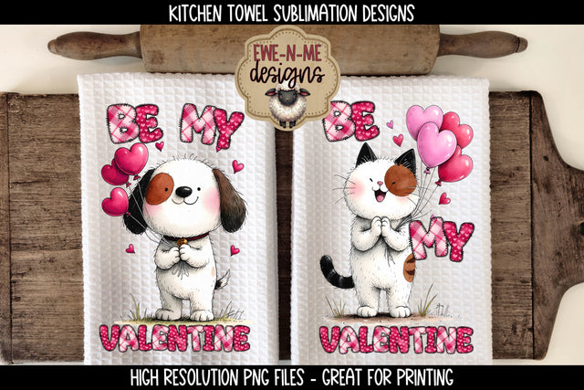Valentine Cat and Dog Sublimation Kitchen Towel Designs Sublimation Ewe-N-Me Designs 