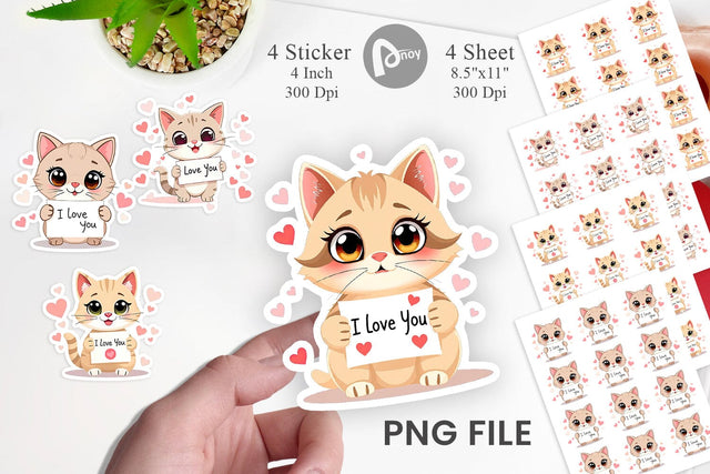 Valentine Cat Cartoon Sticker Sublimation artnoy 