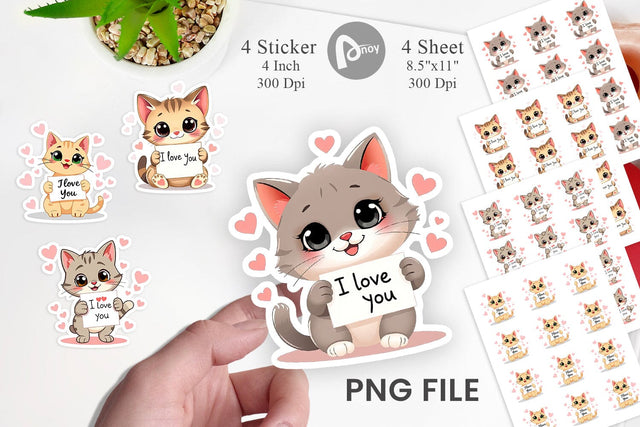 Valentine Cat Cartoon Sticker Sublimation artnoy 