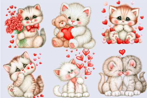 Valentine Cat Clipart Bundle PNG Sublimation SVGArt 