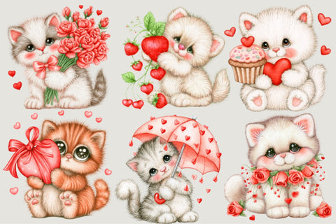 Valentine Cat Clipart Bundle PNG Sublimation SVGArt 
