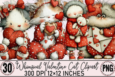 Valentine Cat Clipart Bundle. Sublimation SVGArt 
