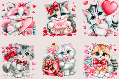 Valentine Cat Clipart PNG Bundle Sublimation SVGArt 