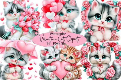 Valentine Cat Clipart PNG Bundle Sublimation SVGArt 