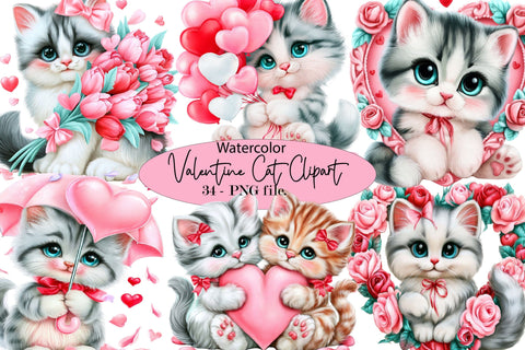 Valentine Cat Clipart PNG Bundle Sublimation SVGArt 