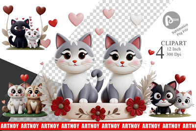 Valentine Cat Clipart Sublimation artnoy 