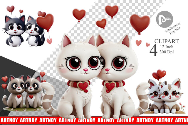 Valentine Cat Clipart Sublimation artnoy 