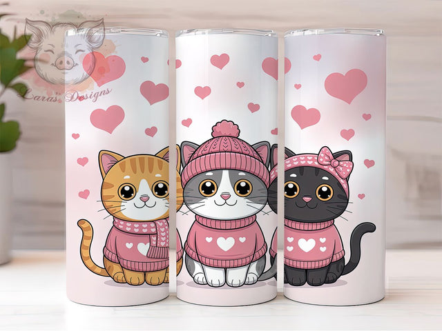 Valentine Cat Cute Kitty Tumbler, Cute Kitty, Love Theme, Sublimation Art, 20oz Tumbler, Romantic Wrap, Festive Design Sublimation Lara' s Designs 