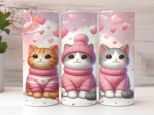 Valentine Cat Cute Kitty Tumbler, Cute Kitty, Love Theme, Sublimation Art, 20oz Tumbler, Romantic Wrap, Festive Design Sublimation Lara' s Designs 