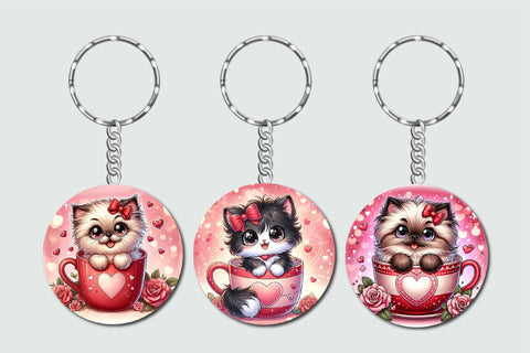 Valentine Cat Keychain Bundle, Round Keychain Sublimation Sublimation OrangeBrushStudio 