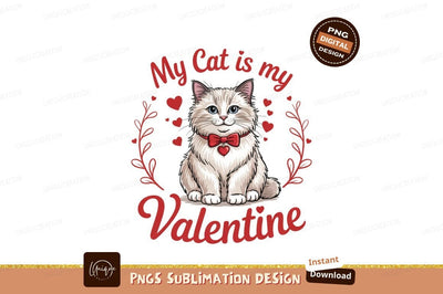 Valentine Cat With Bow Tie Illustration Sublimation Designangry 