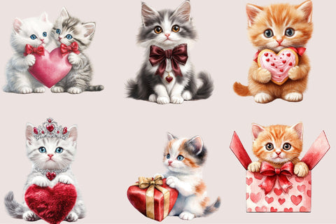 Valentine Cats Clipart PNG Bundle Sublimation SVGArt 