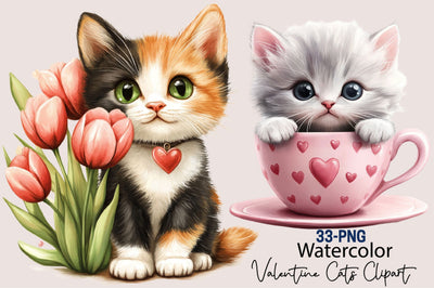 Valentine Cats Clipart PNG Bundle Sublimation SVGArt 