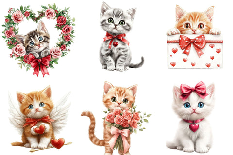 Valentine Cats Clipart PNG Bundle Sublimation SVGArt 