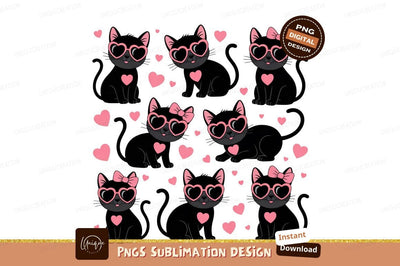 Valentine Cats With Heart Sunglasses Pattern Sublimation Designangry 