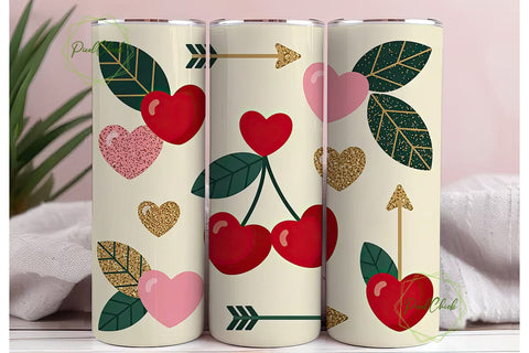 Valentine Cherries 20oz Tumbler Wrap Sublimation PixelChick 