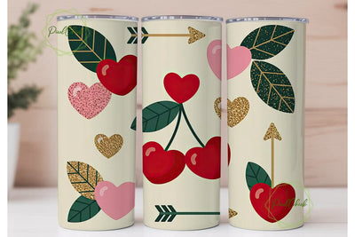 Valentine Cherries 20oz Tumbler Wrap Sublimation PixelChick 